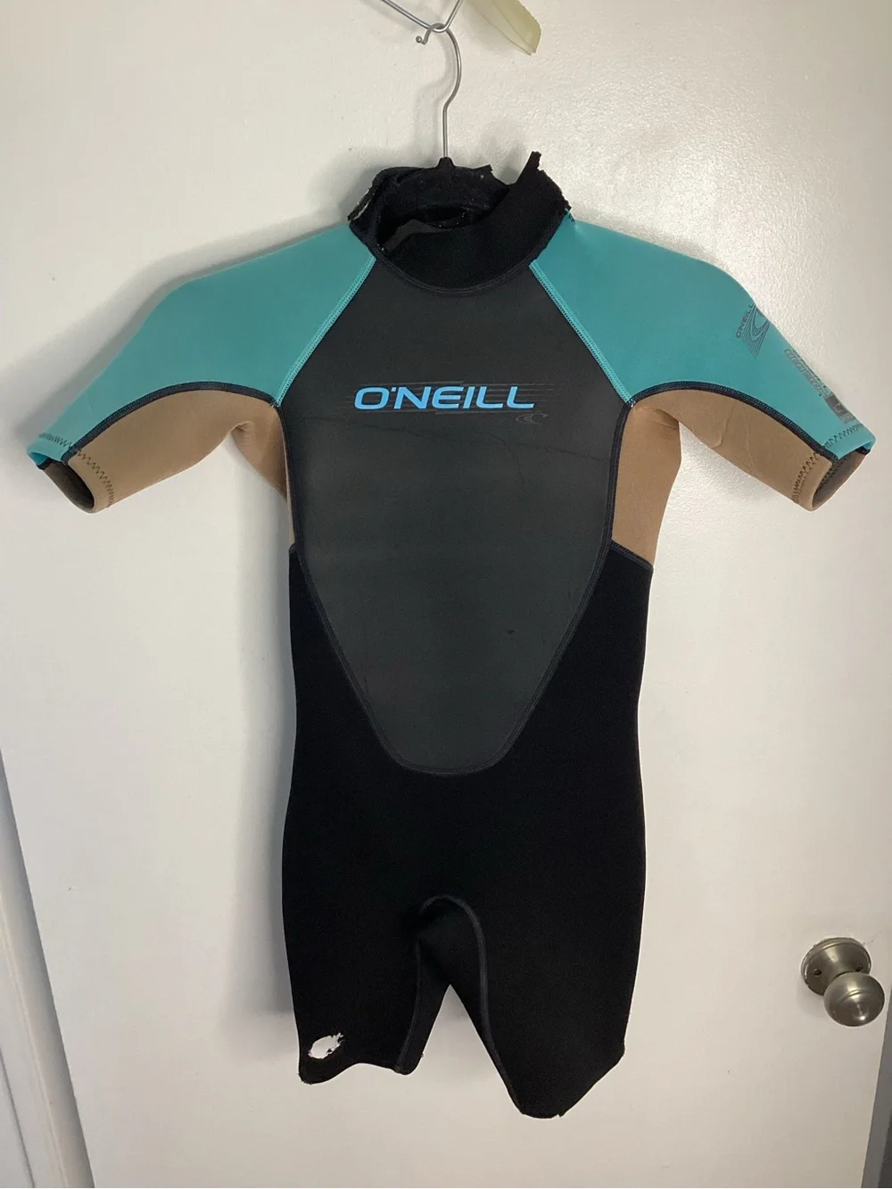 O'Neill Kids One-Piece Shorty Wetsuit in Teal, Black & Tan 10